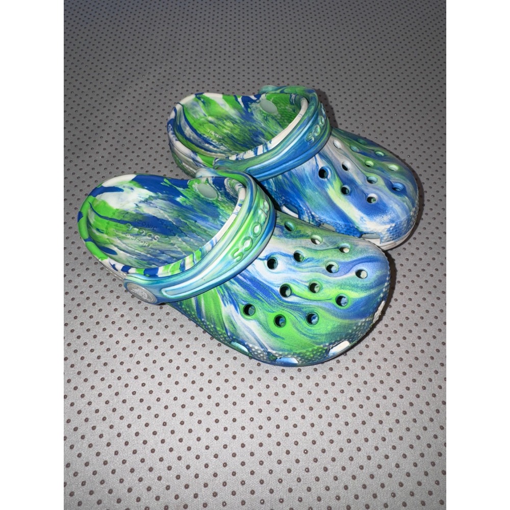 Crocs Kids Classic Marbled Clogs Blue Green Swirl Slip On Shoes Size C9